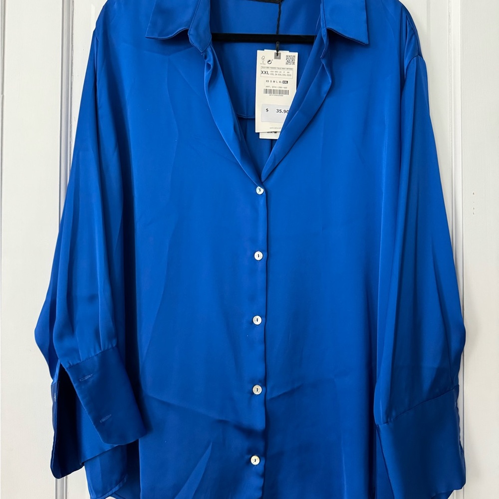 Vibrant Blue Button-Up Blouse